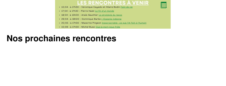 Nos prochaines rencontres