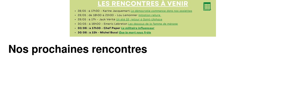 Nos prochaines rencontres